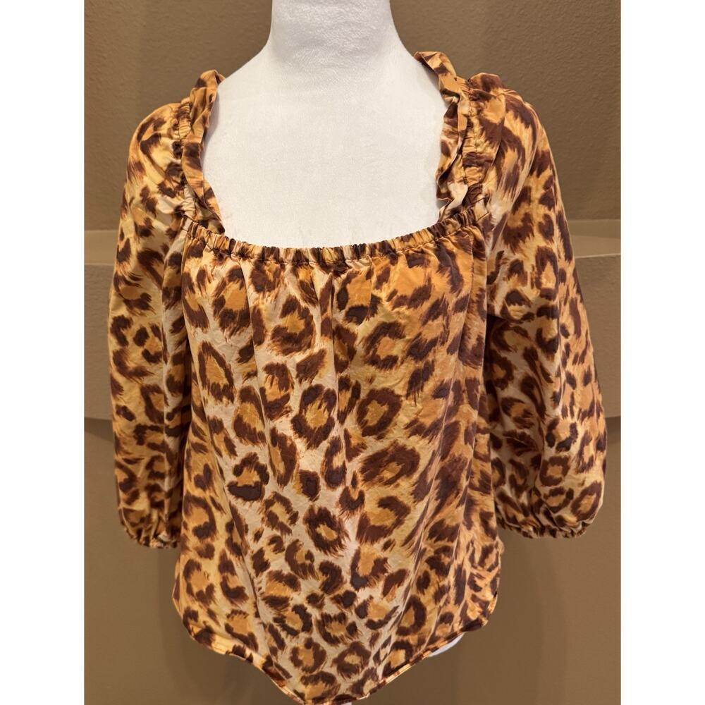 Kate Spade panthera leopard print square neck cotton blouse top Size S